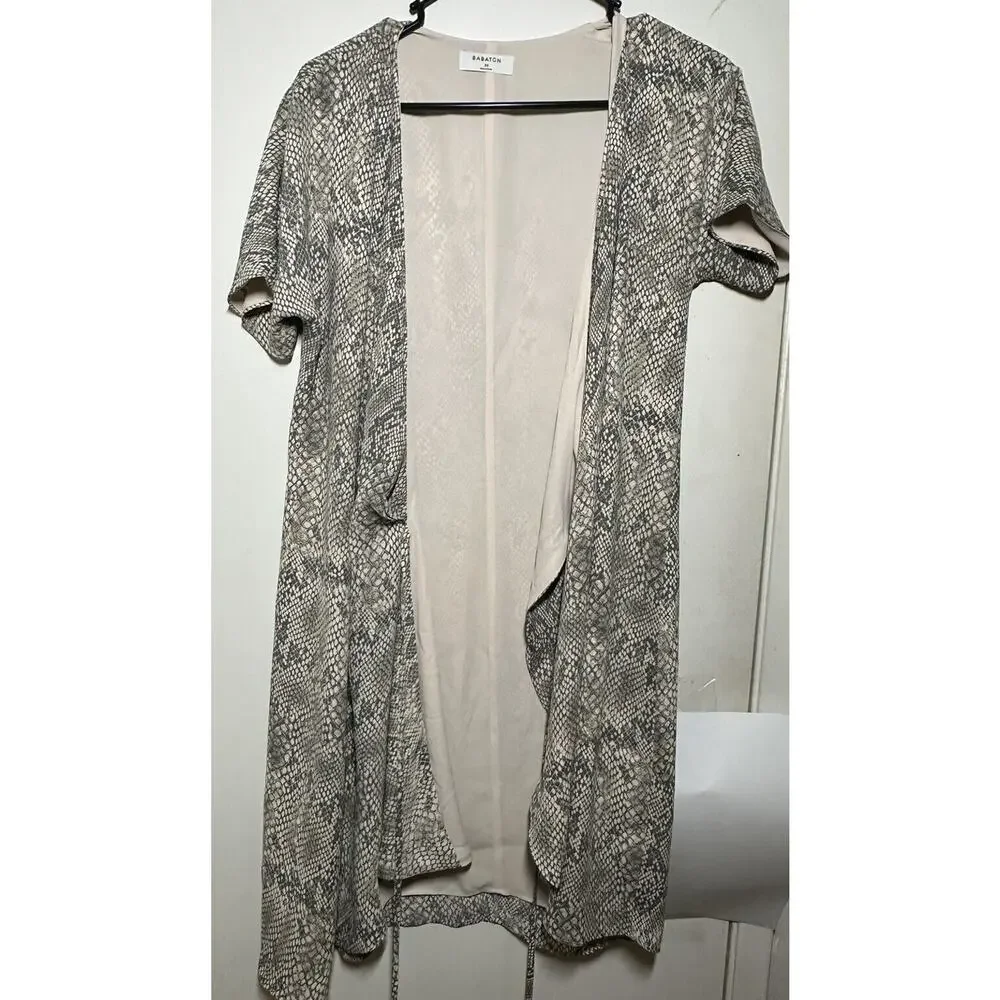 Aritzia Babaton Cream Gray Wallace Snake Print True Wrap Dress Short Sleeve XS - Picture 15 of 15